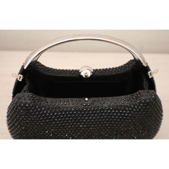 Nina Black Crystal Minaudiere w/Metal Handle & Detachable Drop-In Chain Strap - Picture 2 of 14